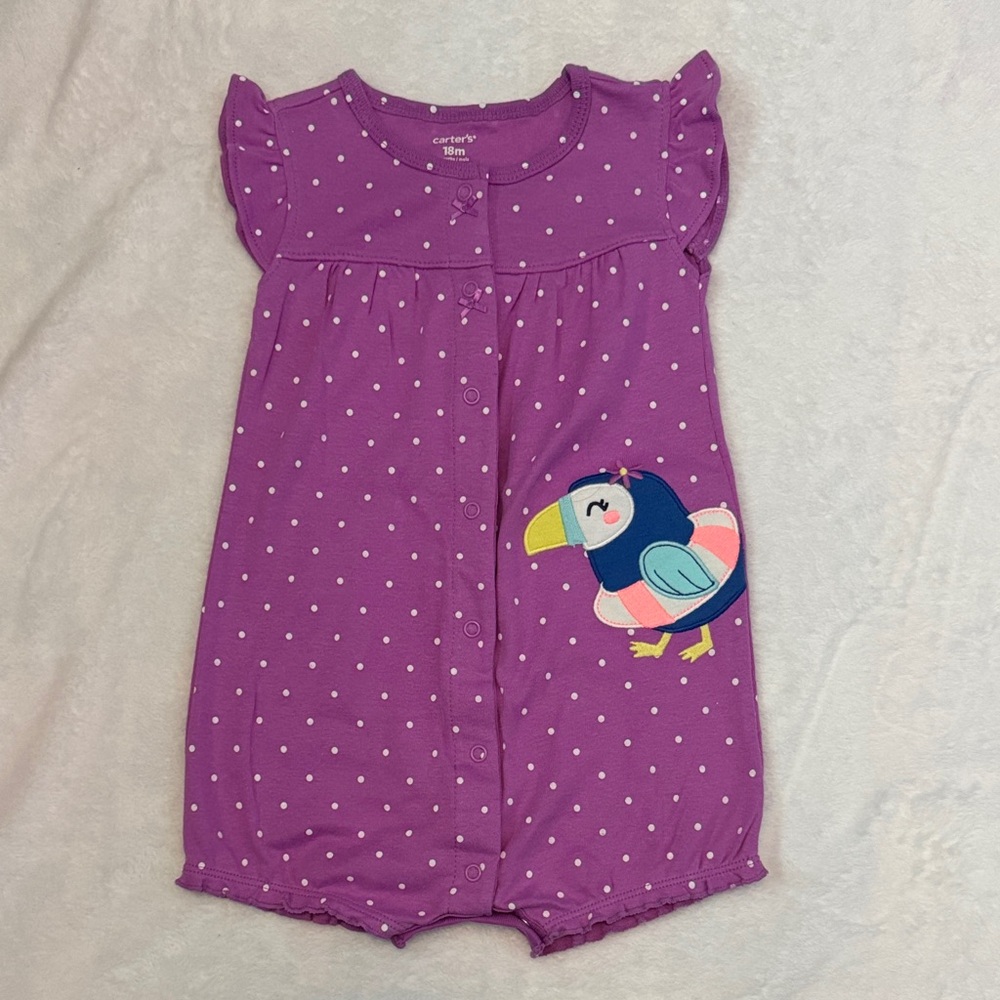 Carter's Violet Romper with White Polka Dots